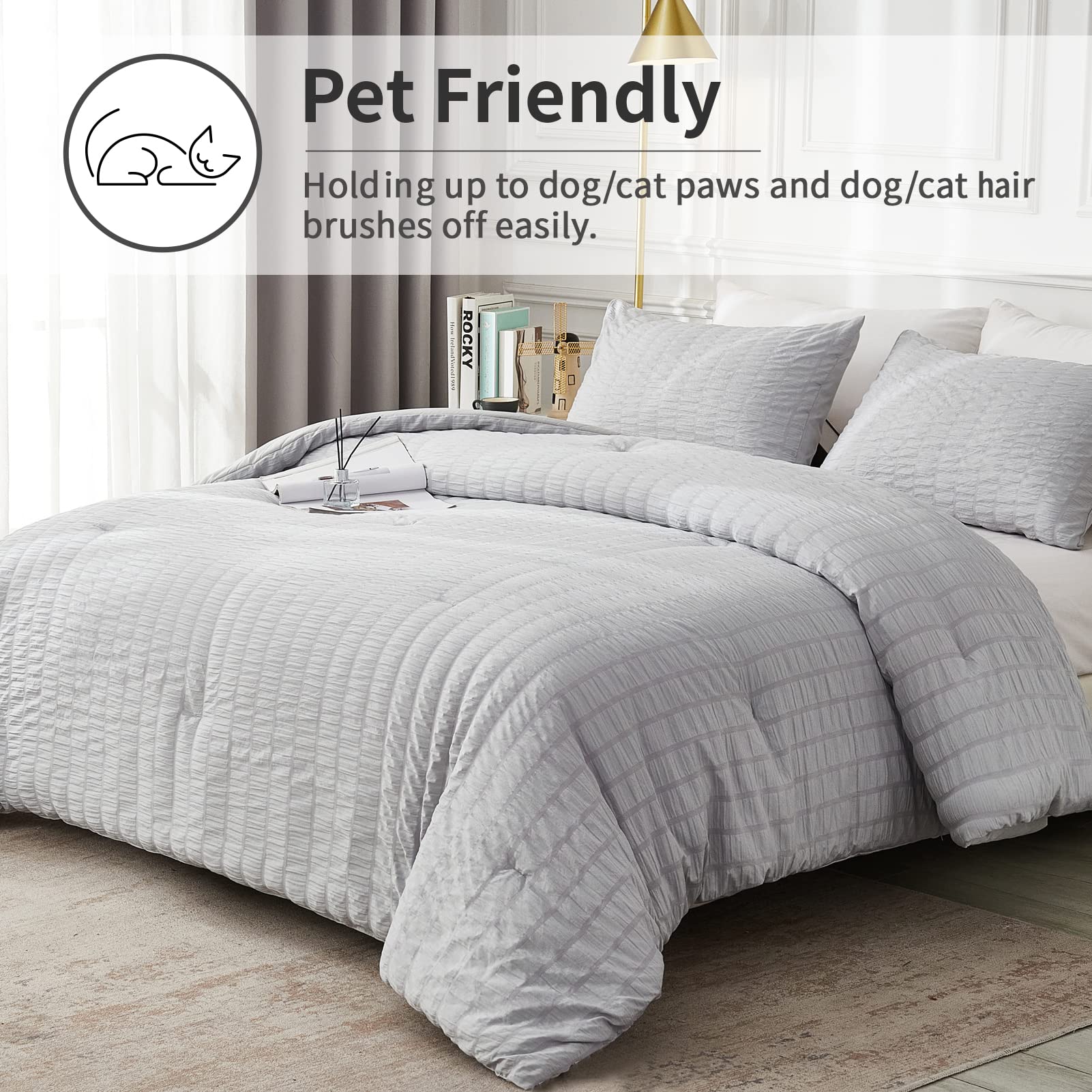 Avelom Light Gray Seersucker Twin/Twin Xl Comforter Set (68X90 Inches), 2 Pieces-100% Soft Microfiber Lightweight Comforter With 1 Pillowcase, All Season Down Alternative Comforter Set For Bedding