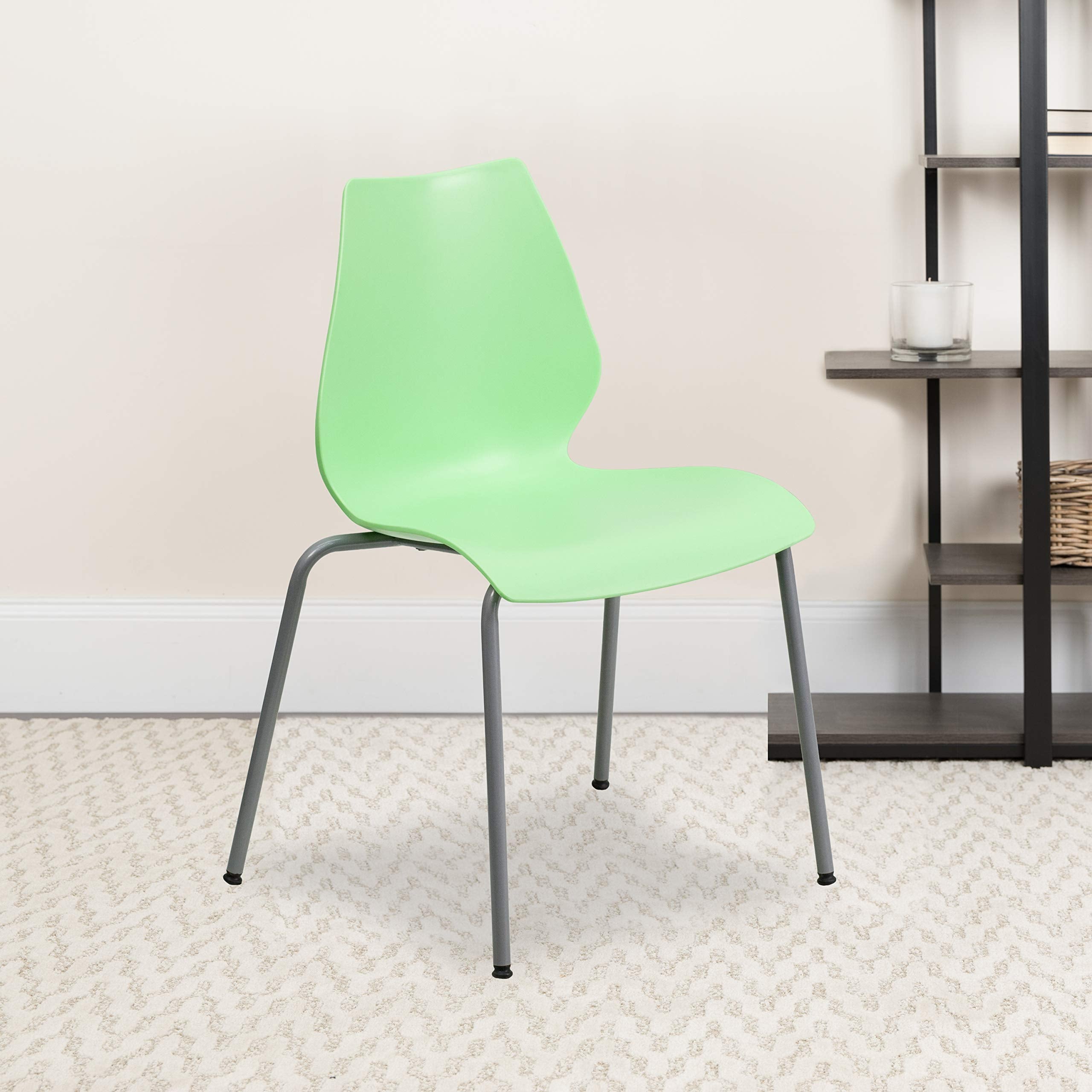 Flash Furniture HERCULES Series 770 lb. Capacity Green Stack Chair with Lumbar Support and Silver Frame