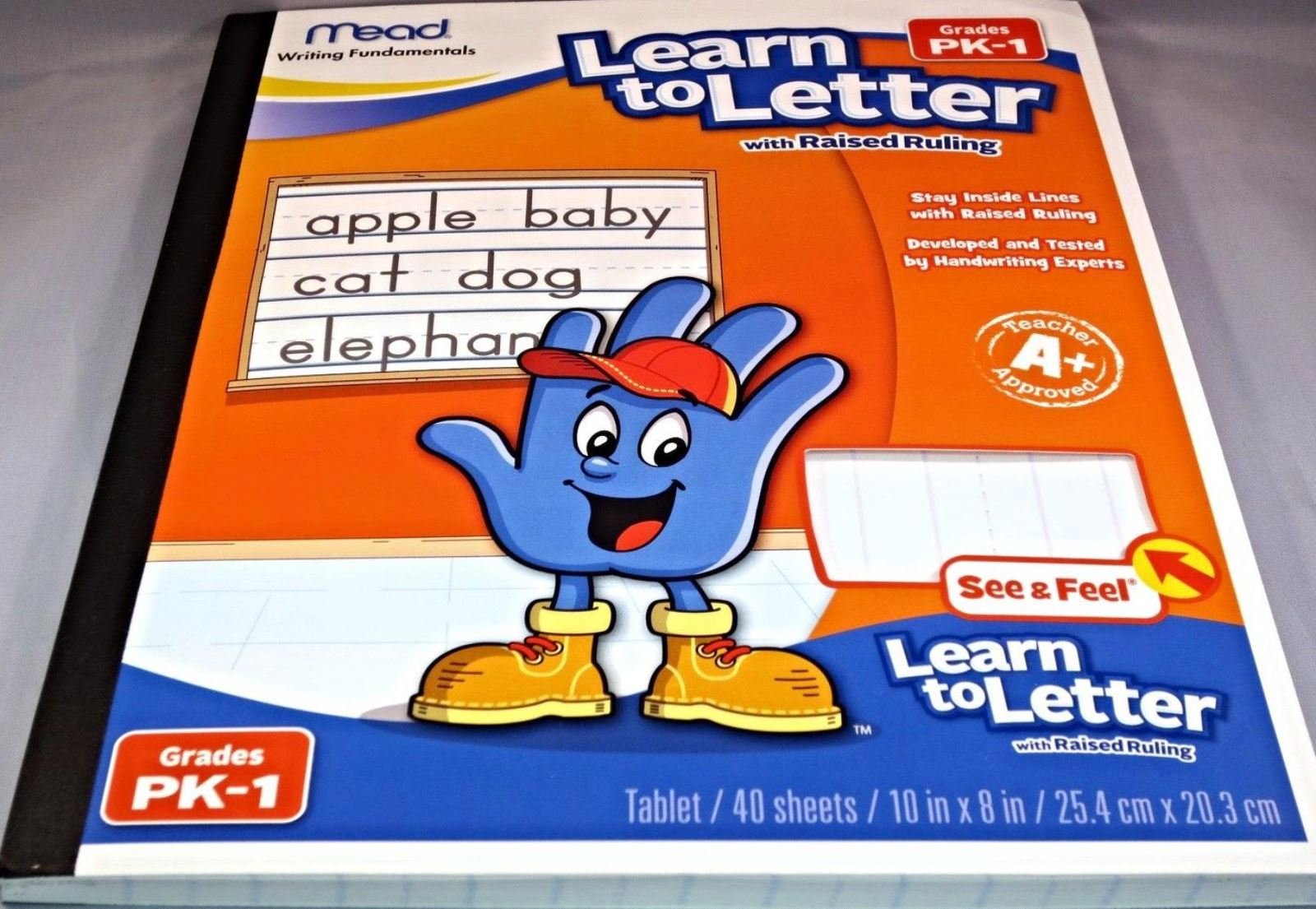 Mead See And Feel Learn To Letter Raised Ruling Grades Pk-1, 10 X 8 Inches, 40 Count (48170)