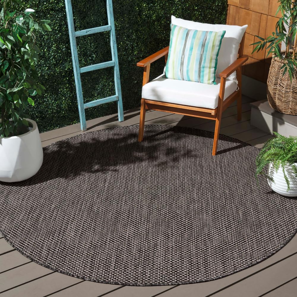 Safavieh Courtyard Collection Area Rug - 10' Round, Black & Beige, Non-Shedding & Easy Care, Indoor/Outdoor & Washable-Ideal For Patio, Backyard, Mudroom (Cy8521-36621)