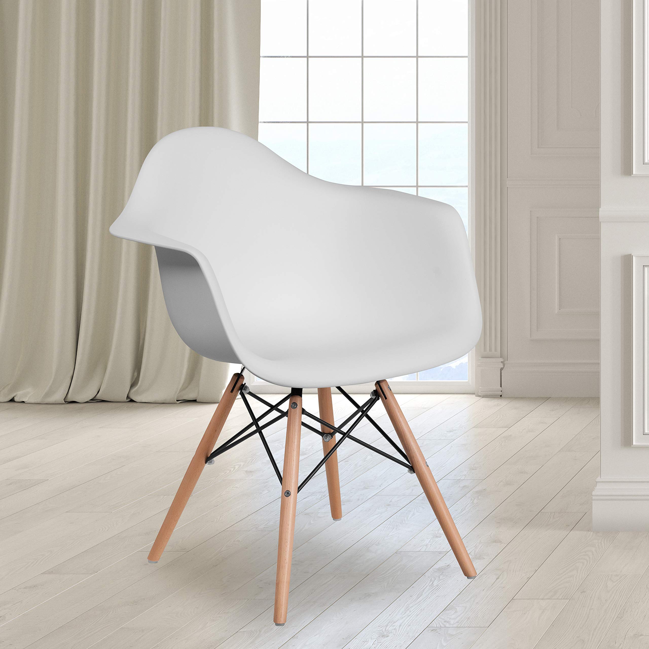 Flash Furniture Alonza Series White Plastic Chair With Wooden Legs