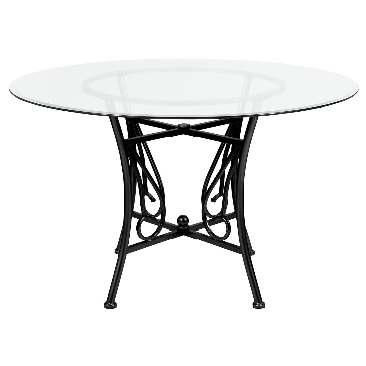 Flash Furniture Princeton Round Glass Dining Table with Metal Frame, 48 in, Black