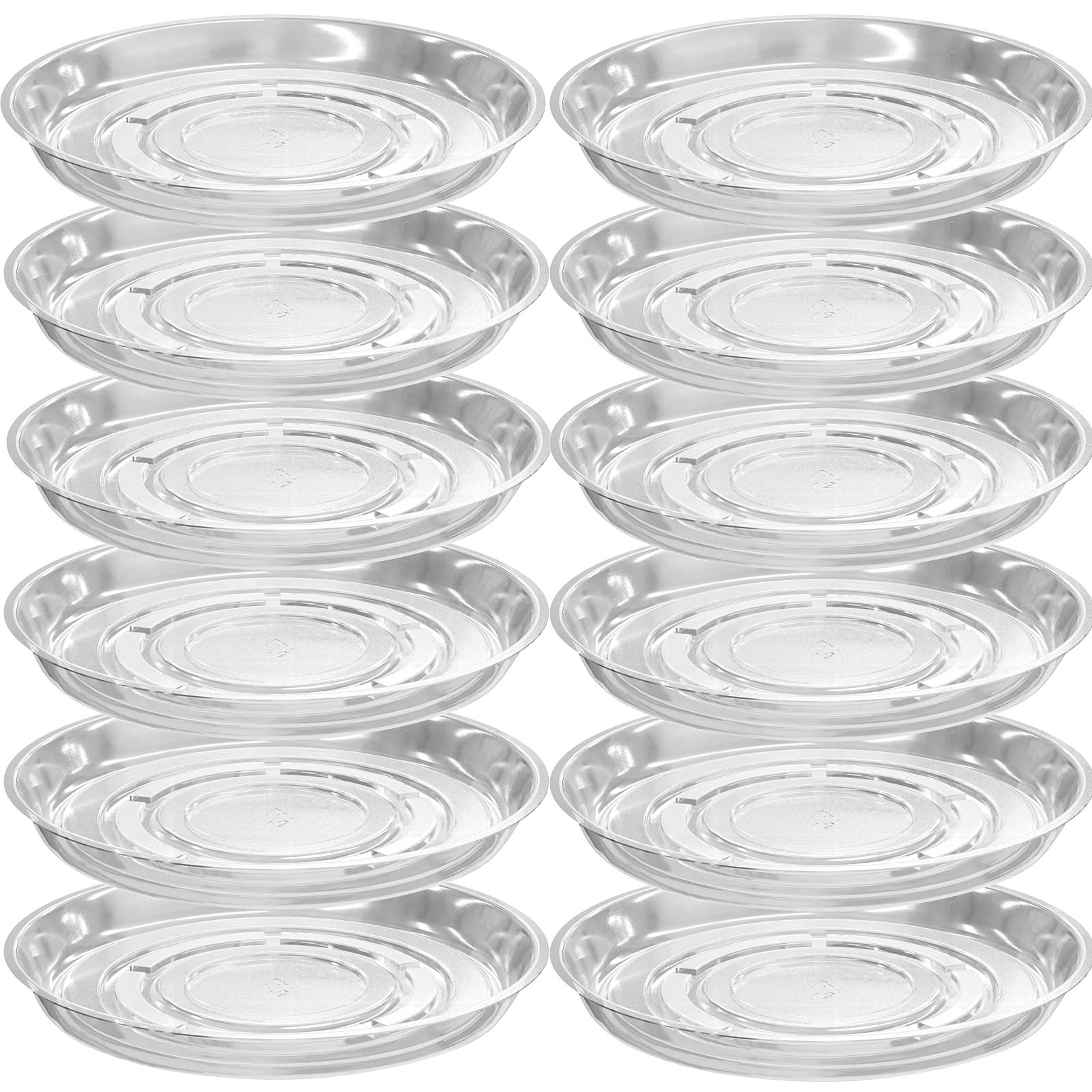 12 Pack Clear Plastic Plant Saucers (10 Inch) Drip Trays Plant Plate Dish For Indoor Planters Flower Pots, Bulk