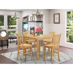 East West Furniture CFGR5-OAK-W 5 Piece Kitchen Counter Height Set Includes a Square Dining Room Table and 4 Wooden Seat Chairs, 42 x 42 x 36