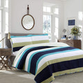 Cozy Line Home Fashions Navy Blue Sage Green Striped Boy 100% Cotton Reversible Quilt Bedding Set, All-Season Coverlet Bedspread