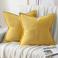 Haussy Mustard Yellow Large Decorative Throw Pillow Covers 26X26 Inch Set Of 2,Soft Solid Corduroy Striped Cushion Case,Square E