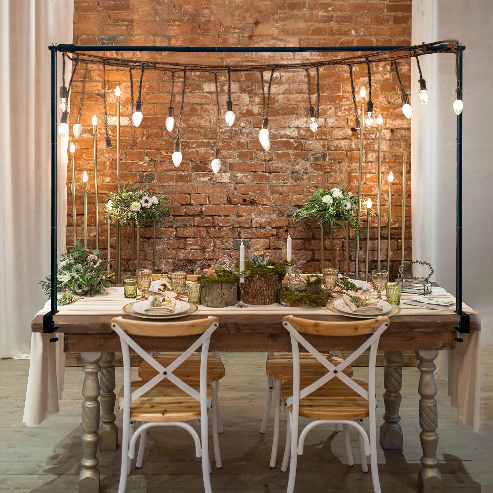 Over The Table Rod Stand With Clamps, Adjustable 47'-100' Length Black Metal Balloon Table Arch Decoration For Wedding, Annive