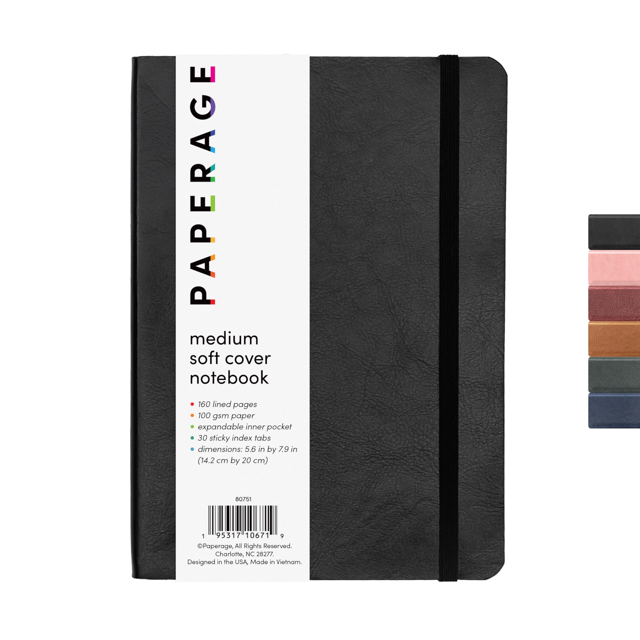 Paperage Softcover Lined Journal Notebook (Black), 160 Pages, Medium College Ruled Notebook, 5.6 Inches X 7.9 Inches - 100 Gsm T