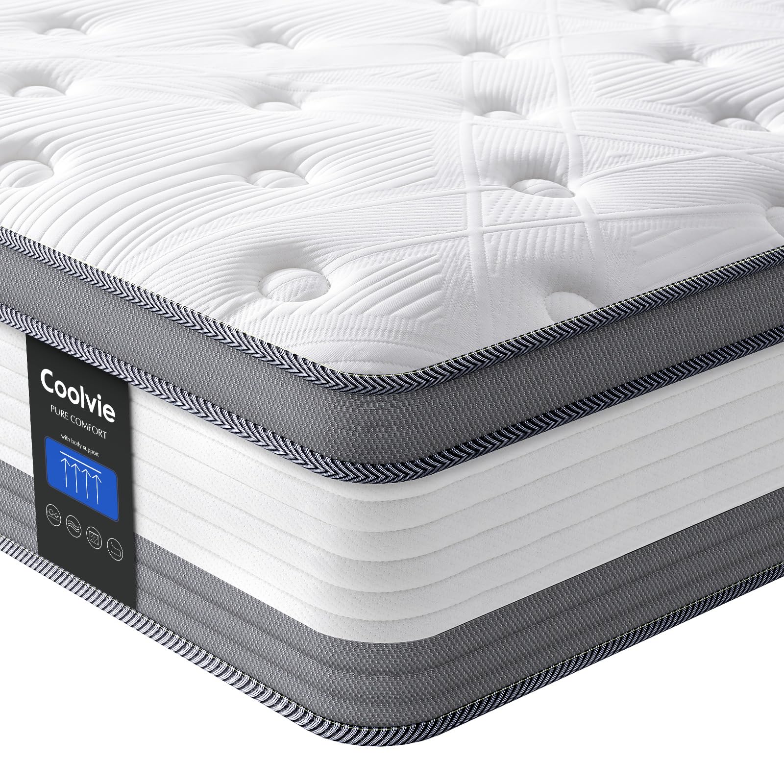 Coolvie Mattress Full Size, 12 Inch Full Size Mattress in A Box, Hybrid Full Mattress Individual Pocket Springs Full Mattress wi