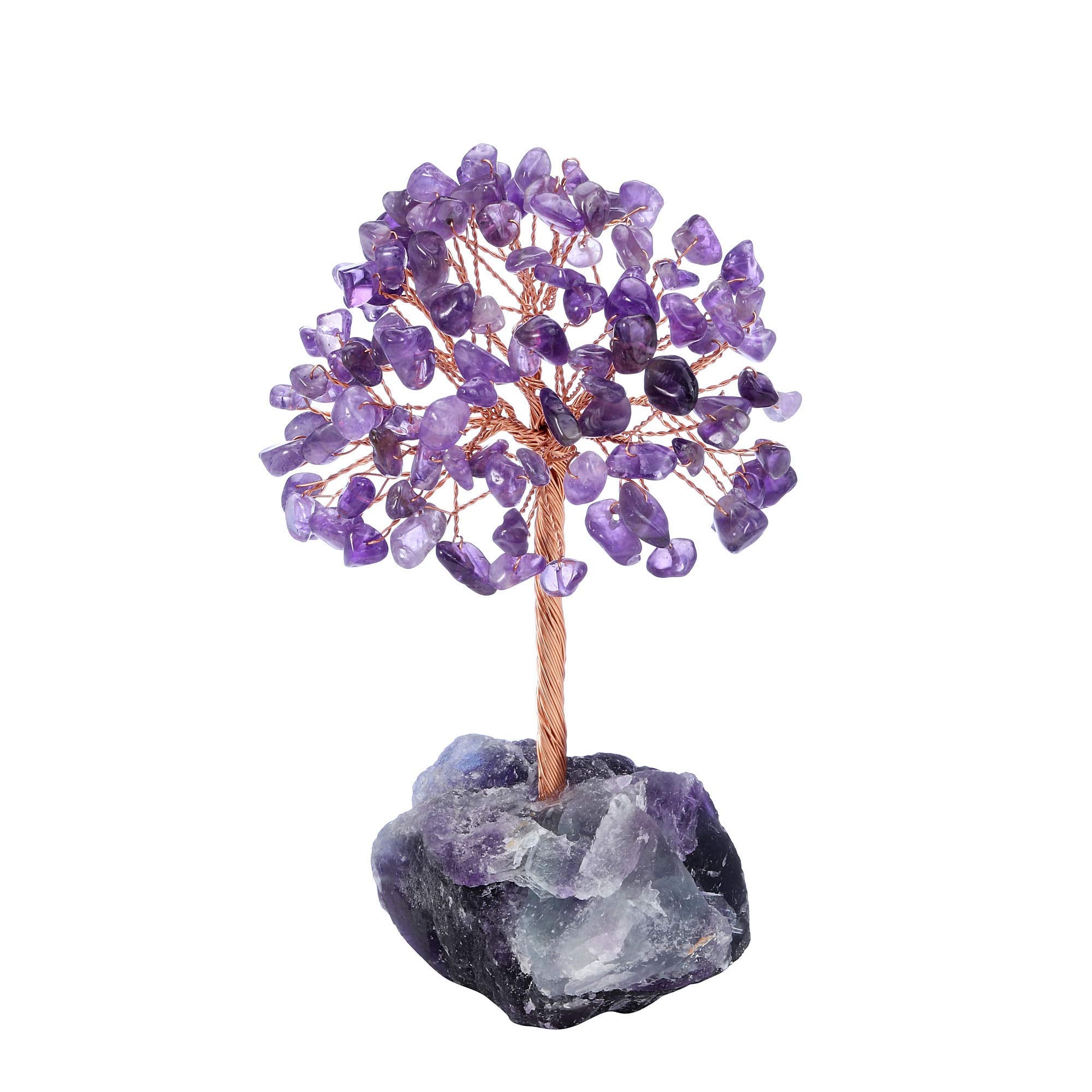 Jovivi Natural Amethyst Crystal Tree, Raw Healing Crystals Fluorite Base Bonsai Money Tree for Home Office Table Decor Wealth an
