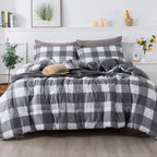 Andency Light Gray Plaid Comforter Twin(66x90 Inch), 2 Pieces(1 Plaid Comforter and 1 Pillowcase) Buffalo Check Plaid Comforter 