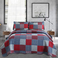 Jessy Home Plaid Quilt Set Queen Bedspreads Coverlet Set Red Blue White Patchwork Queen Size Quilt Set Bedding Soft Lightweight