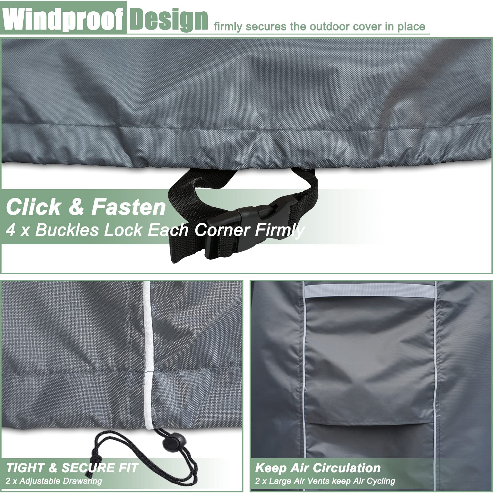 Patio Table Cover, Waterproof Outdoor Table Cover Rectangular, 500D Heavy Duty, All Weather Protection Patio Furniture Cover For Outdoor Furniture Set, 90' L X 62' W X 29' H -Grey