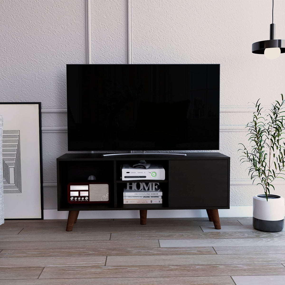 HomeRoots Particle Board Contemporary Black Wengue TV Stand