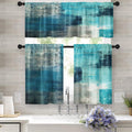 Tayney Turquoise Kitchen Curtains Teal Grey Window Curtains Valance And Tier Set 36 Inch, Modern Rod Pocket Short Tier Curtain,