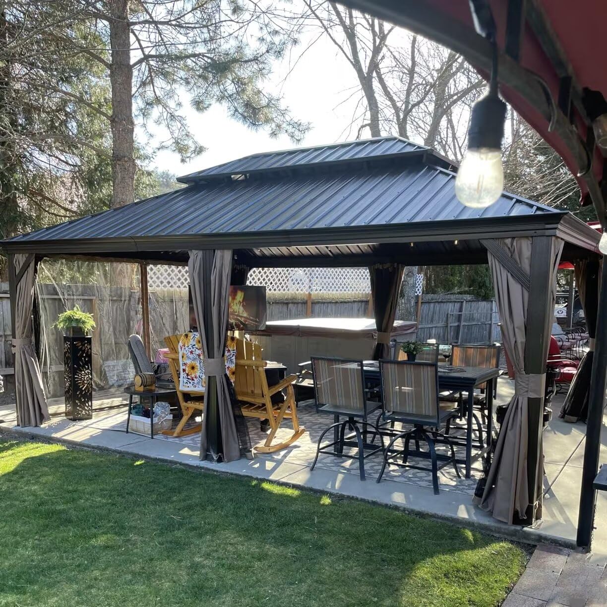 Domi Outdoor Living 12 X 20 Hardtop Gazebo, Outdoor Aluminum Frame Canopy With Galvanized Steel Double Roof, Outdoor Permanent M