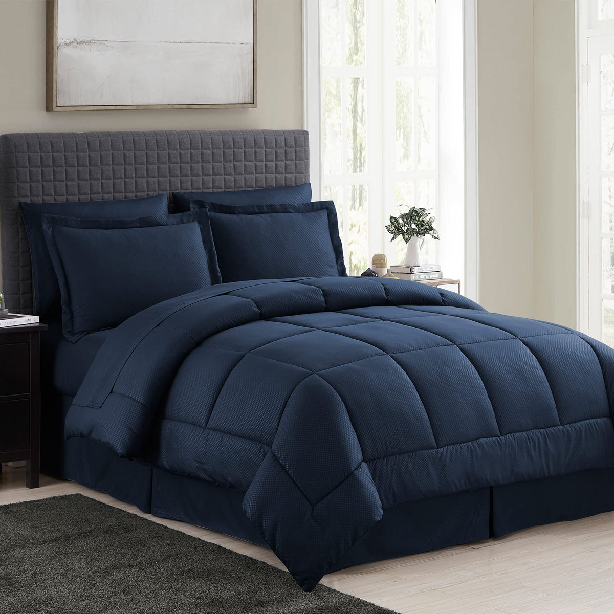 King Size Comforter Set 8 Piece Bed In A Bag With Bed Skirt, Fitted Sheet, Flat Sheet, 2 Pillowcases, 2 Pillow Shams, King, Chec
