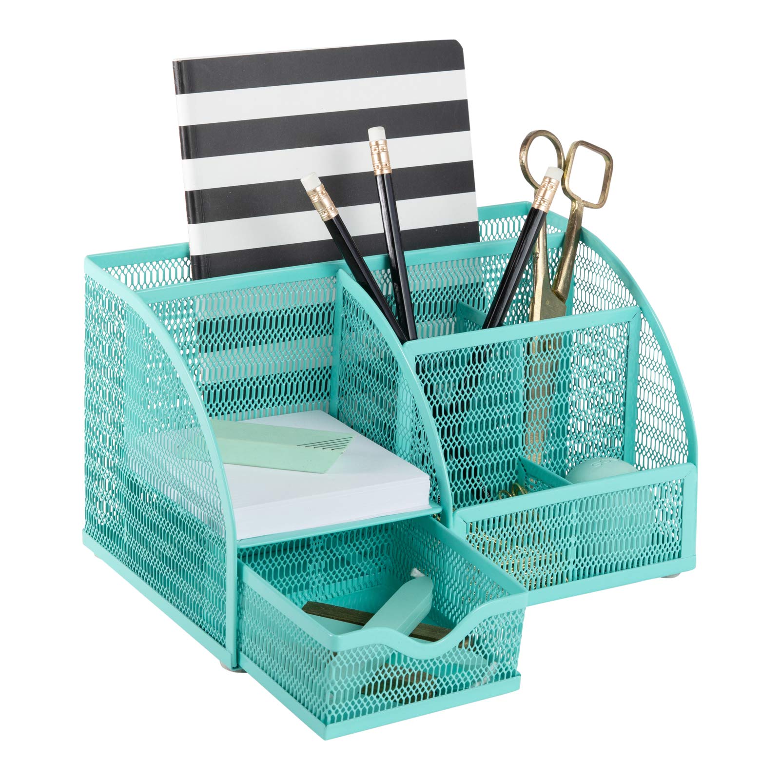 Blu Monaco Aqua Desk Organizer - Girly Cute Aqua Turquoise Desk Accessories - Storage For School Locker Bedroom Or Home - Statio