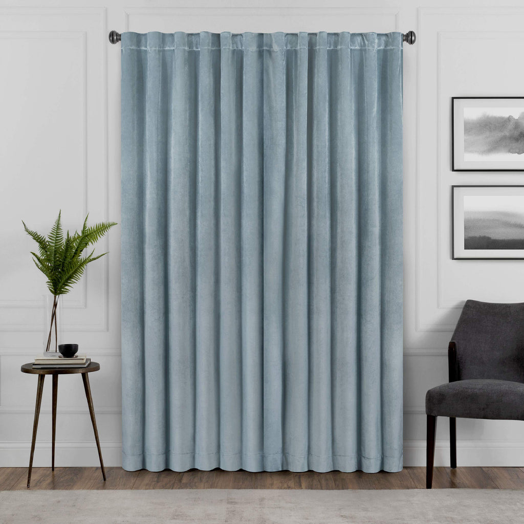 Eclipse Harper Velvet Rod Pocket Curtains For Bedroom, Single Panel, 50 In X 63 In, Blue