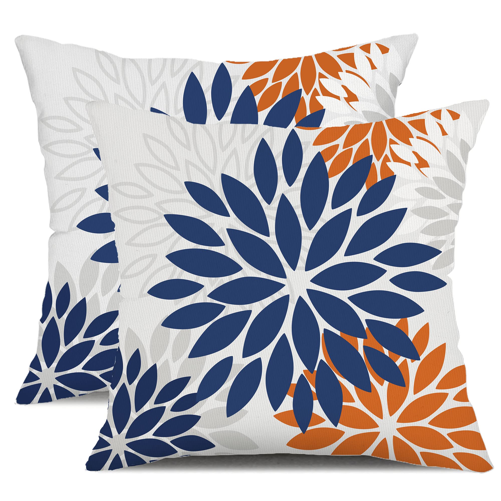 Dfxsz Blue Orange Outdoor Flower Pillow Covers 16X16 Inch Set Of 2 White Colored Throw Pillows Outdoor Waterproof Decor For Livi