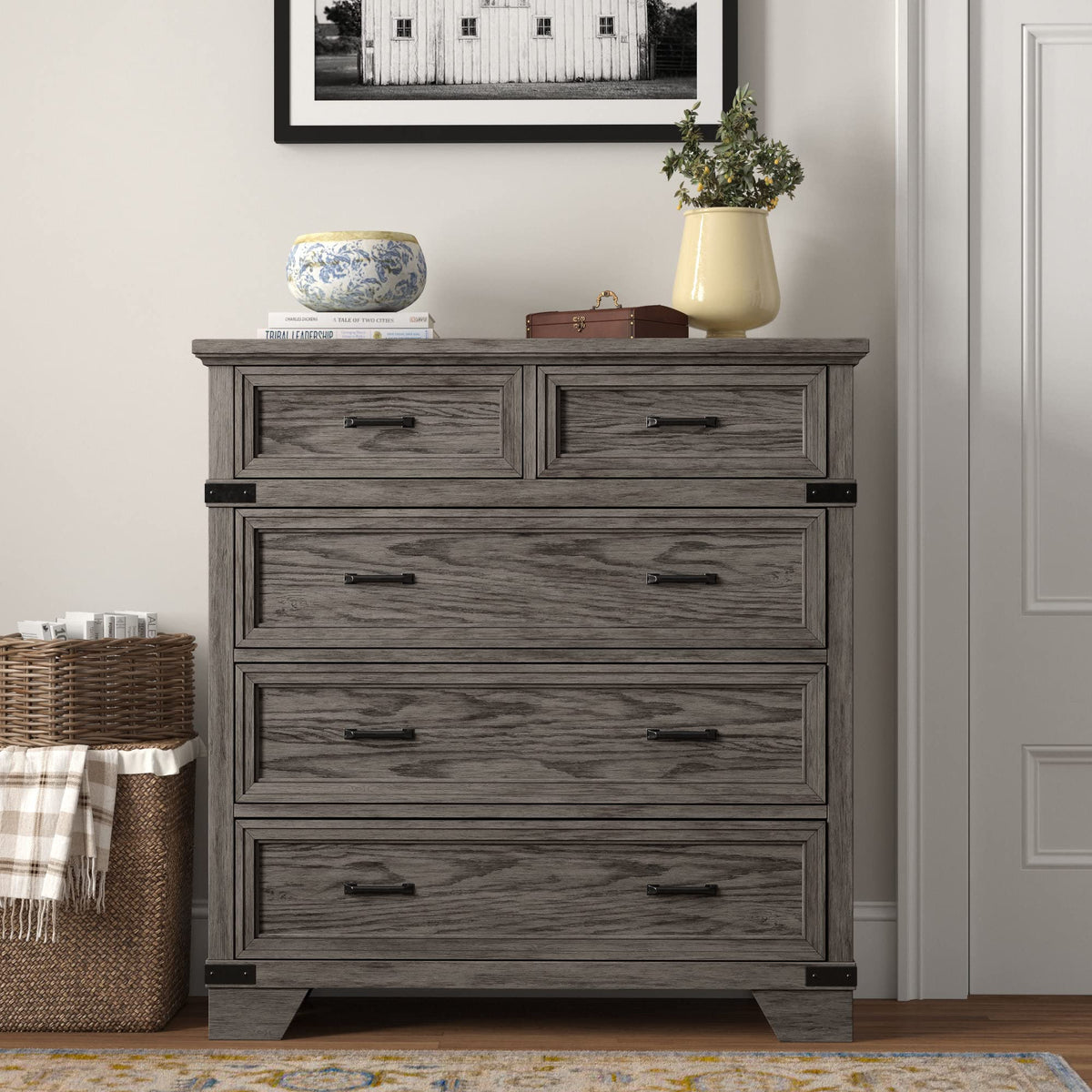 Intercon Forge Chest with 5 Drawers, Brushed Steel Dresser