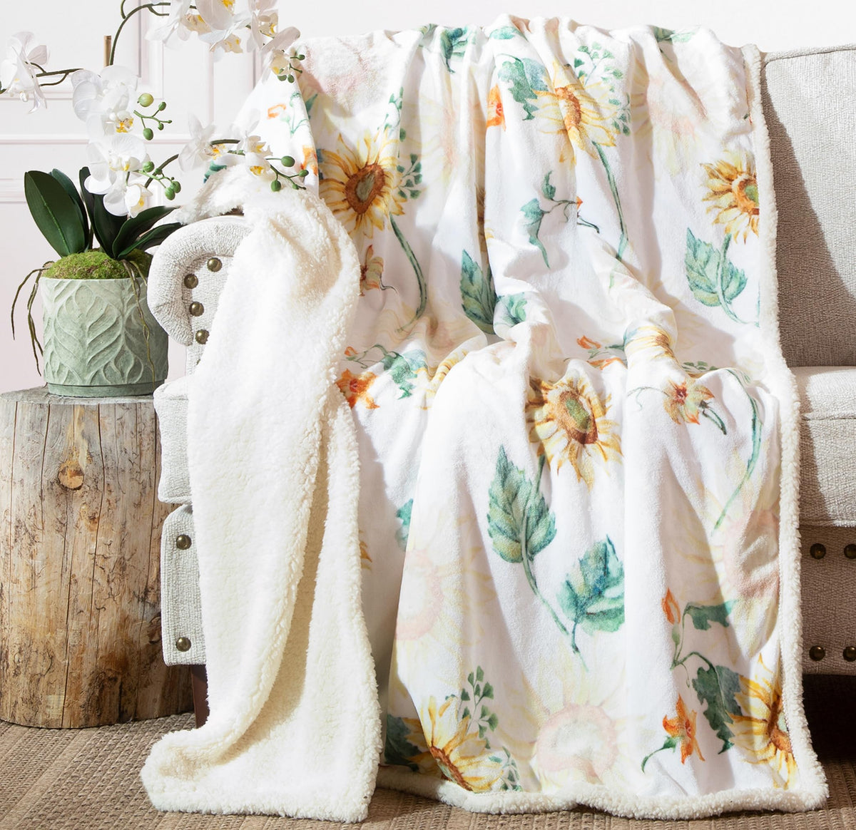 Carstens, Inc. Ultra Premium Super Soft Plush Sherpa Fleece Oversized Throw Blanket 54' X 68', Sunflower