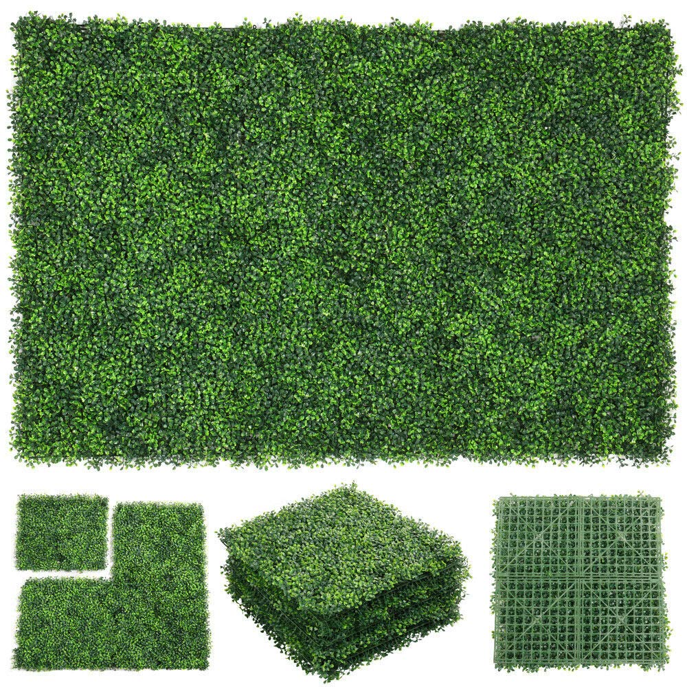 Zxmoto 10'' X 10'' Artificial Boxwood Hedge Panels 24Pcs Faux Greenery Wall Privacy Hedge Screen, Grass Wall Decoration Faux Gre