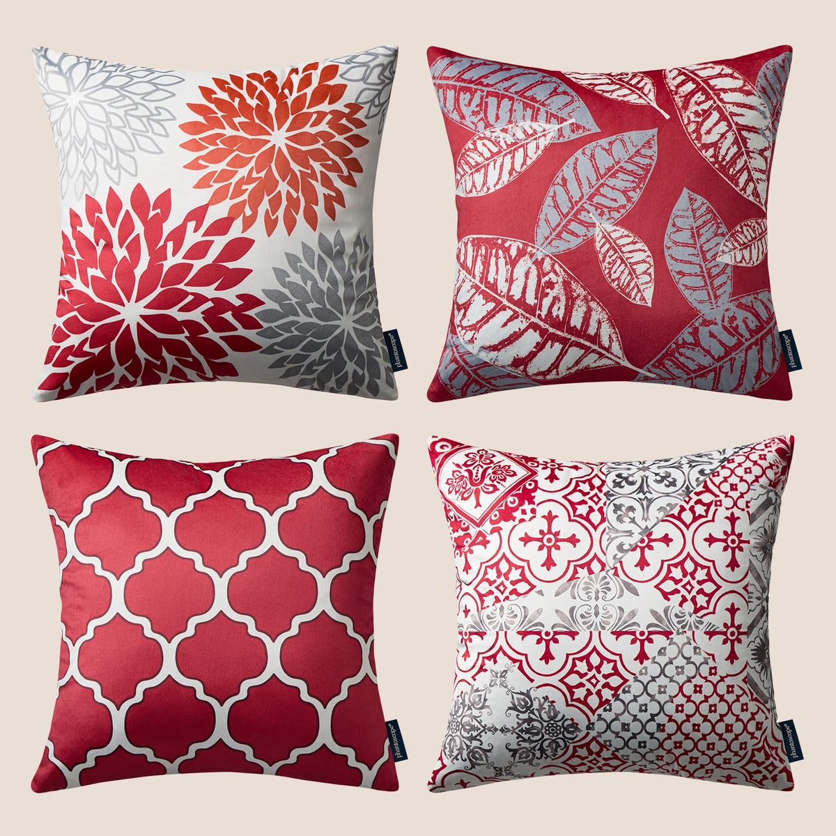 Phantoscope Set Of 4 New Living Series Valentines Day Pillows Leaf Geometric Throw Decorative Velvet Pillow Cover Cushion Cover,