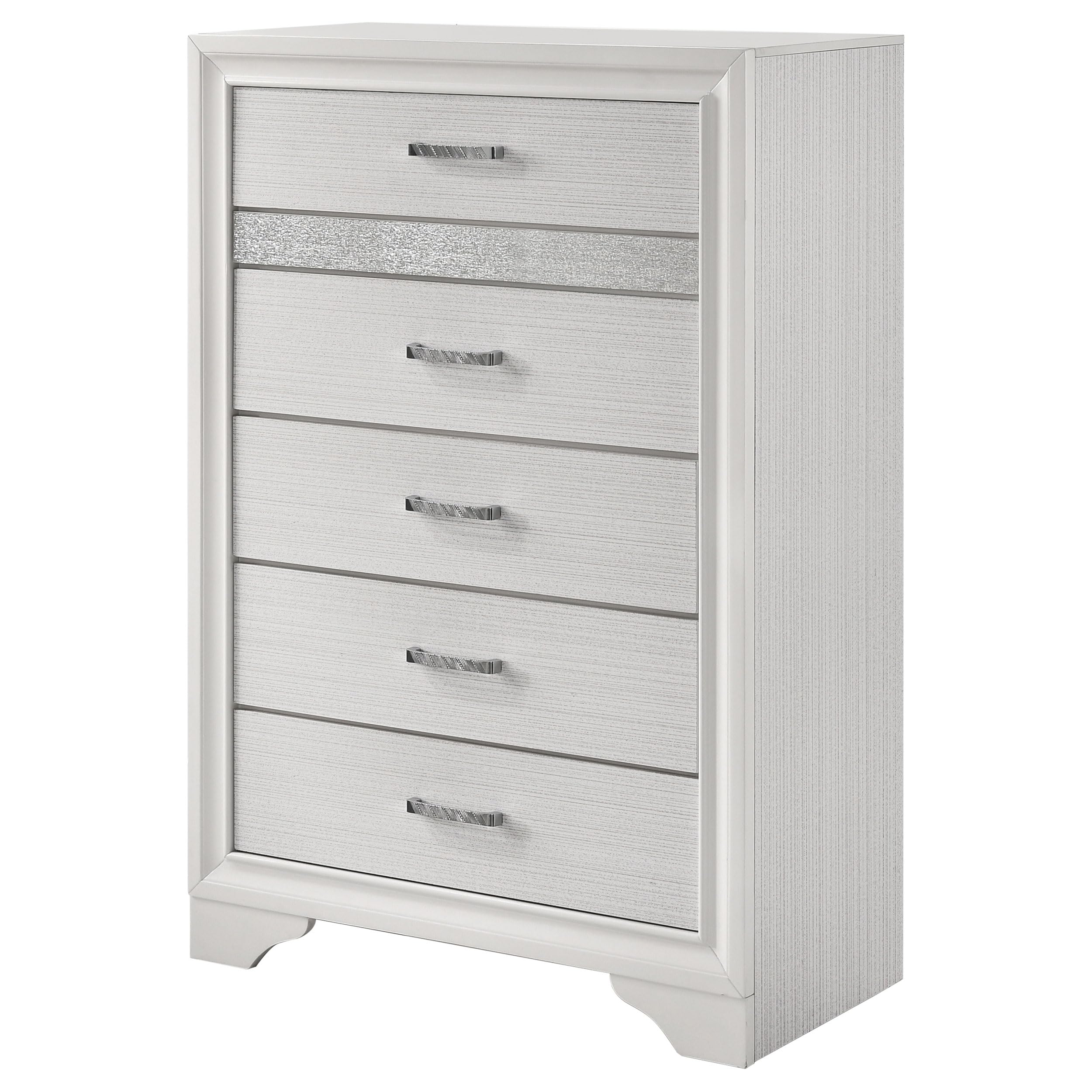 Coaster Home Furnishings Miranda Contemporary Wood 5-Drawer Bedroom Chest of Drawers Chiffonier Clothing Storage Cabinet Bedroom Armoire Tall Dresser Organizer Unit White 205115