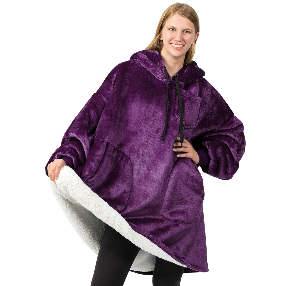 Pavilia Blanket Hoodie For Women Purple, Sherpa Wearable Blanket Men, Cozy Oversized Sweatshirt Blanket, Warm Fleece Hooded Blan
