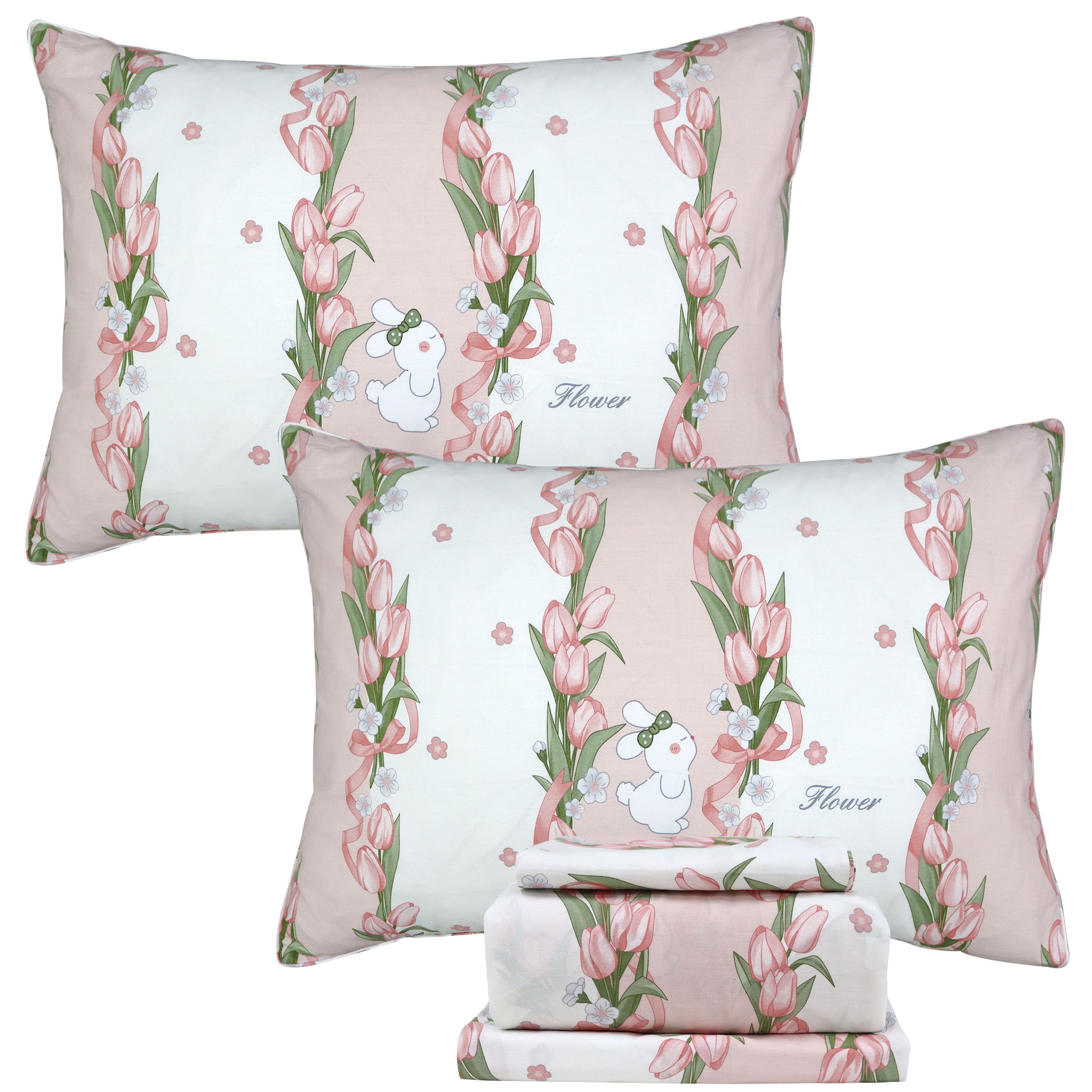 Fadfay Twin Xl Floral Sheets For College Girls Premium Percale Cotton Pink Flower Bed Sheet With Cute Bowknot Design Shabby Vint