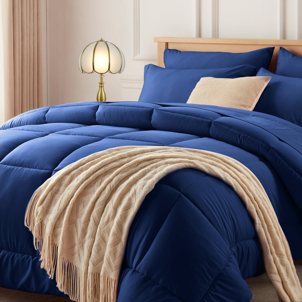 Newspin Twin Bed In A Bag - 5 Pieces Blue Comforter Set, All Season Ultra Soft Bedding Comforter Set With Comforter, Flat Sheet,