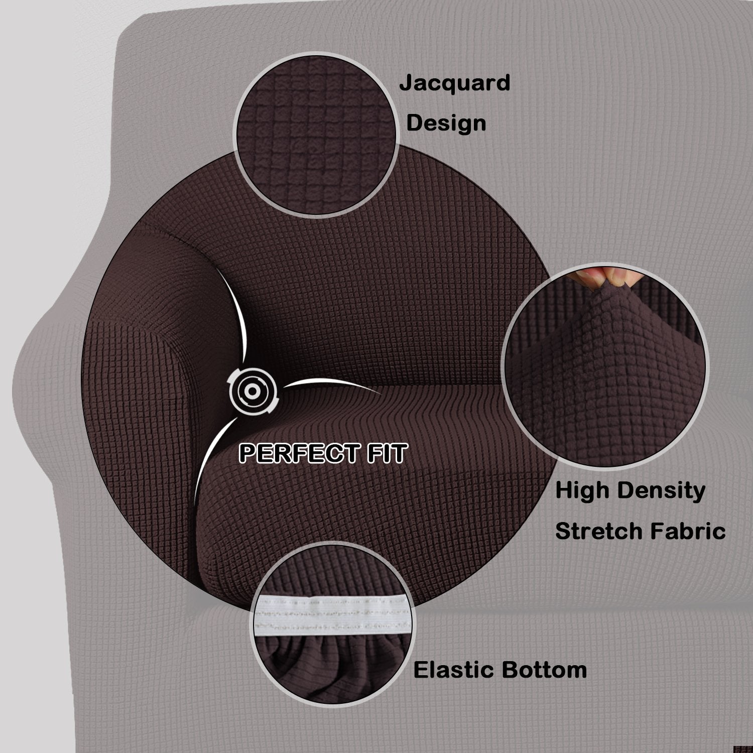 Turquoize Stretch Sofa Slipcover 2 Pieces Sofa Cover Couch Cover For 3 Cushion Couch Washable Furniture Protector Covers With Elastic Bottom Feature Thick Jacquard Fabric (Sofa, Brown)