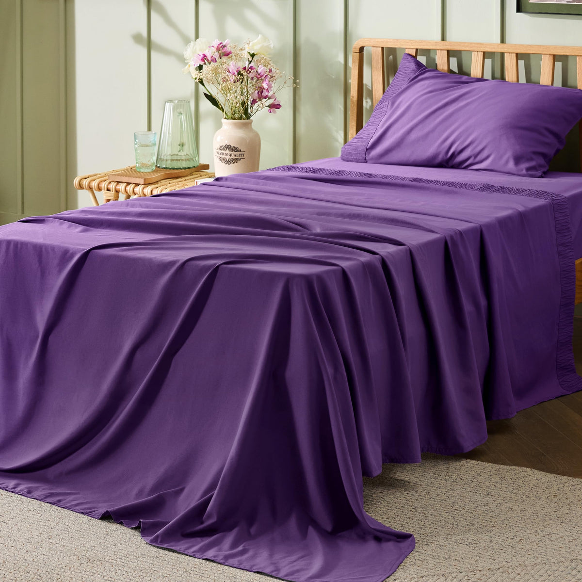 Bedsure Twin Sheets Set - Soft Twin Bed Sheets, 3 Pieces Hotel Luxury Purple Sheets Twin, Easy Care Polyester Microfiber Cooling