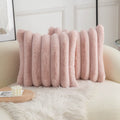 Neelvin Pink Faux Fur Cozy Soft Striped Decorative Throw Pillow Covers 20x20 inch Set of 2,Velvet Pillowcase Cushion Case for So