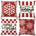 Heirloom Haven 4Pcs Winter Snowflakes Pillow Covers Decoration,18X18In Red Christmas Pillow Case Xmas Plaid Throw Pillow Covers