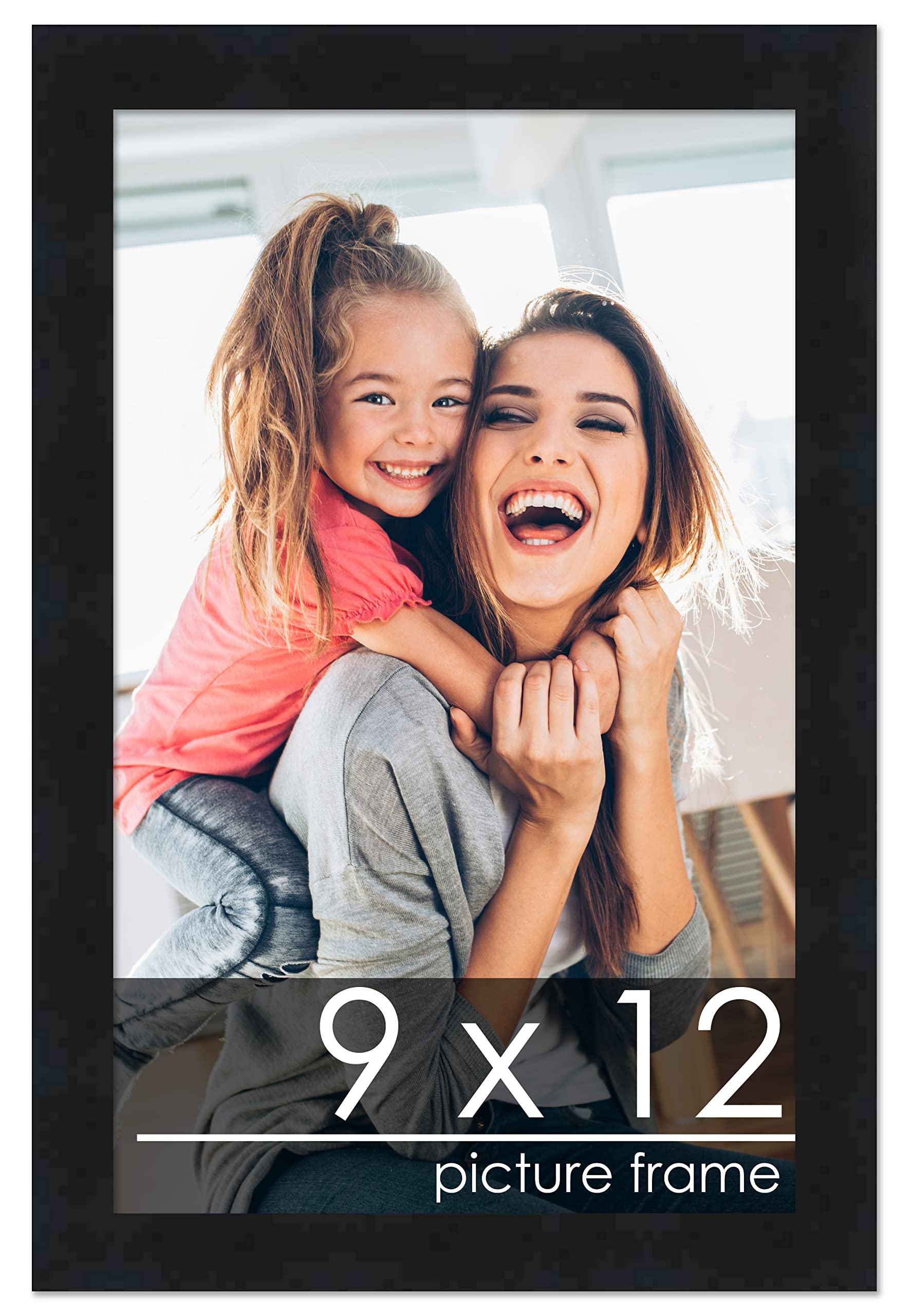 Poster Palooza 9x12 Frame Black Solid Wood Picture Frame - UV Acrylic, Foam Board Backing & Hanging Hardware Included