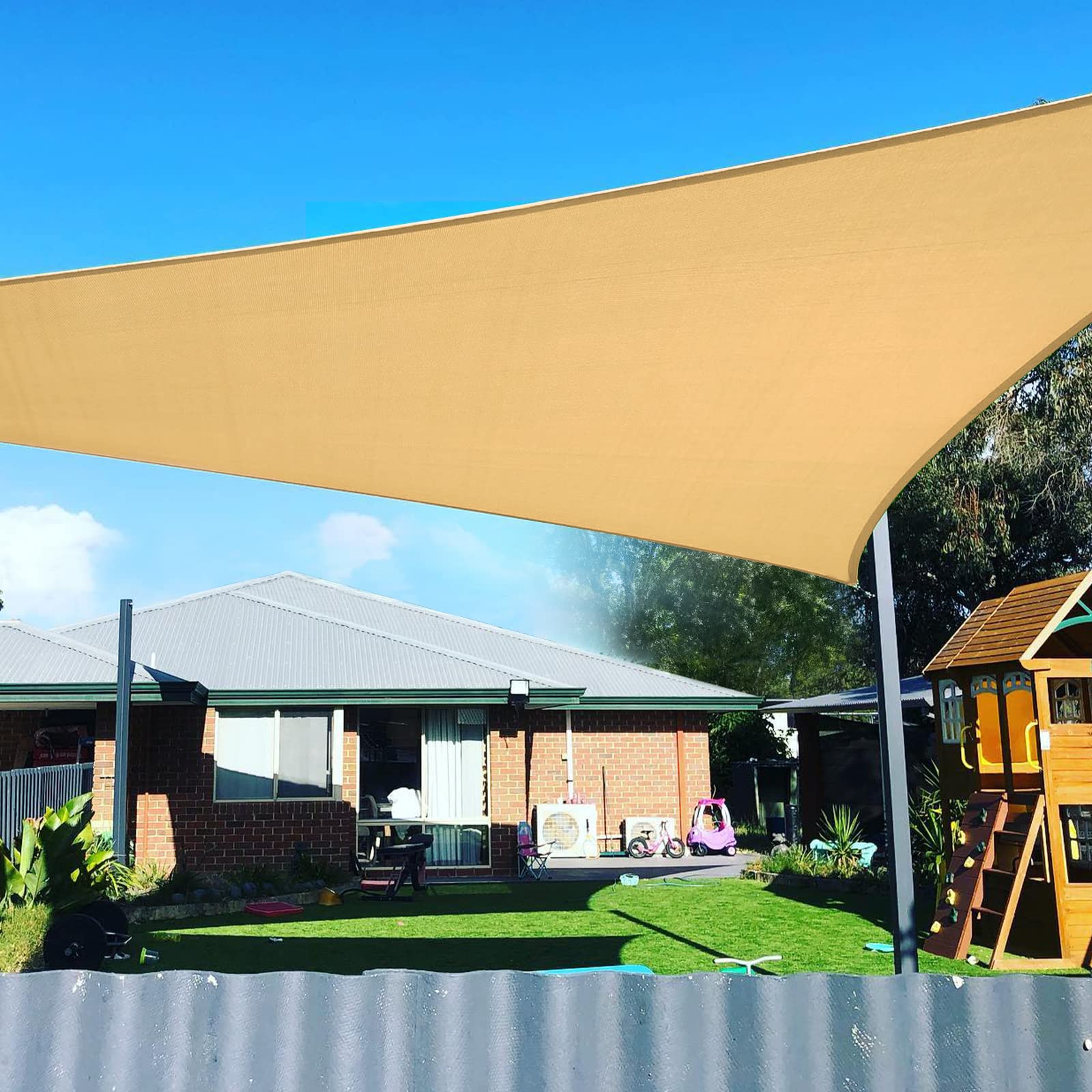 Belle Dura 12'X12'X12' Triangle Sand Sun Patio Shade Sail Canopy Use For Patio Backyard Lawn Garden Outdoor Awning Shade Cover-1
