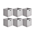 Amazon Basics Collapsible Cube Storage Organizer Bins, 6-Pack, 10.5 x 10.5 x 11 inches, Light Grey