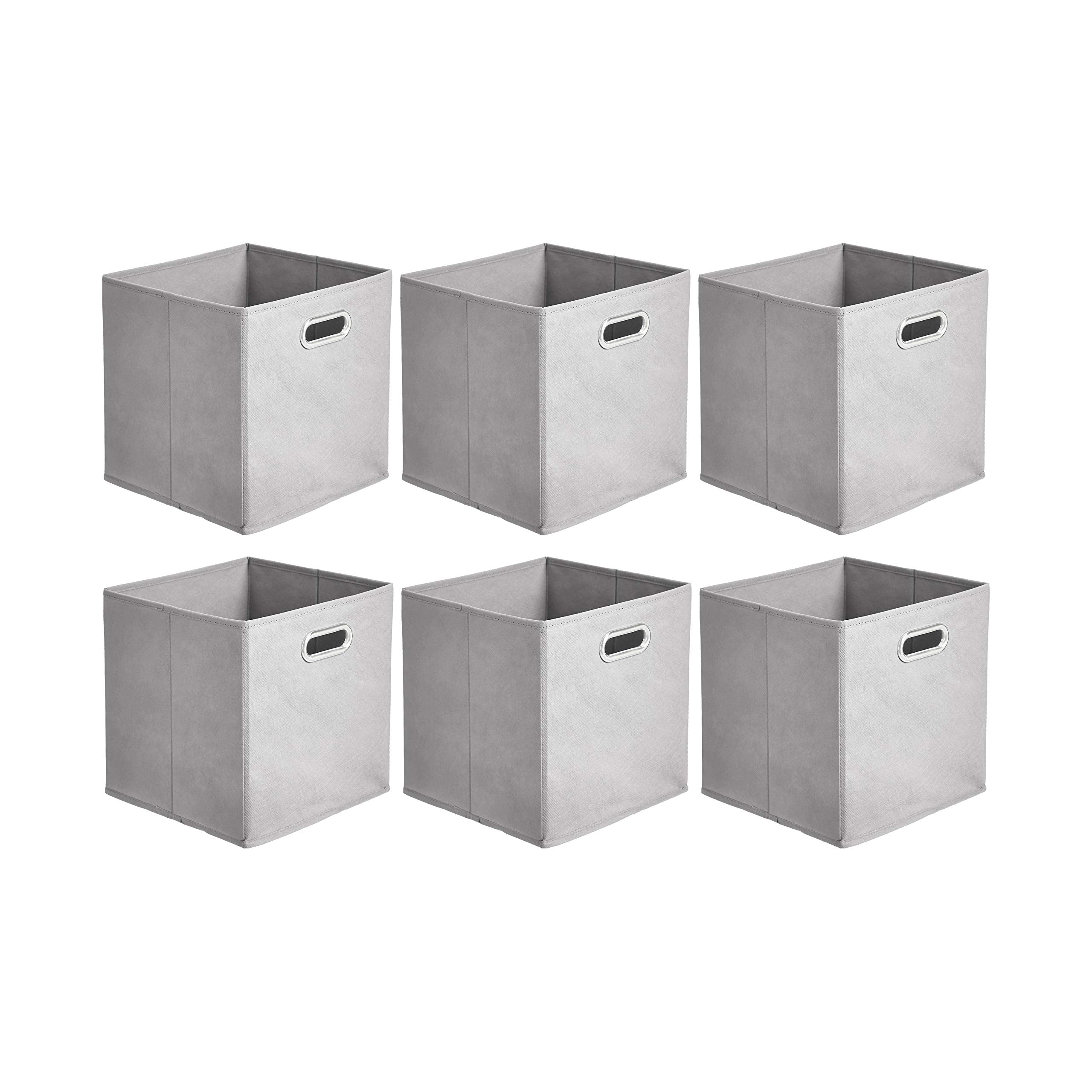 Amazon Basics Collapsible Cube Storage Organizer Bins, 6-Pack, 10.5 x 10.5 x 11 inches, Light Grey