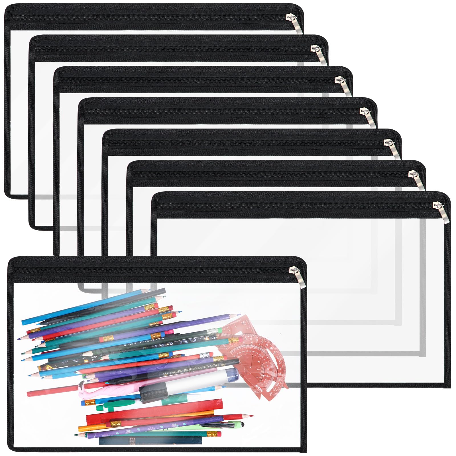 Outus 8 Pcs Clear Zipper Pouches Pencil Pouches Pvc Makeup Pouch Envelopes Folder Storage Multi Purpose Pouch Document File Orga