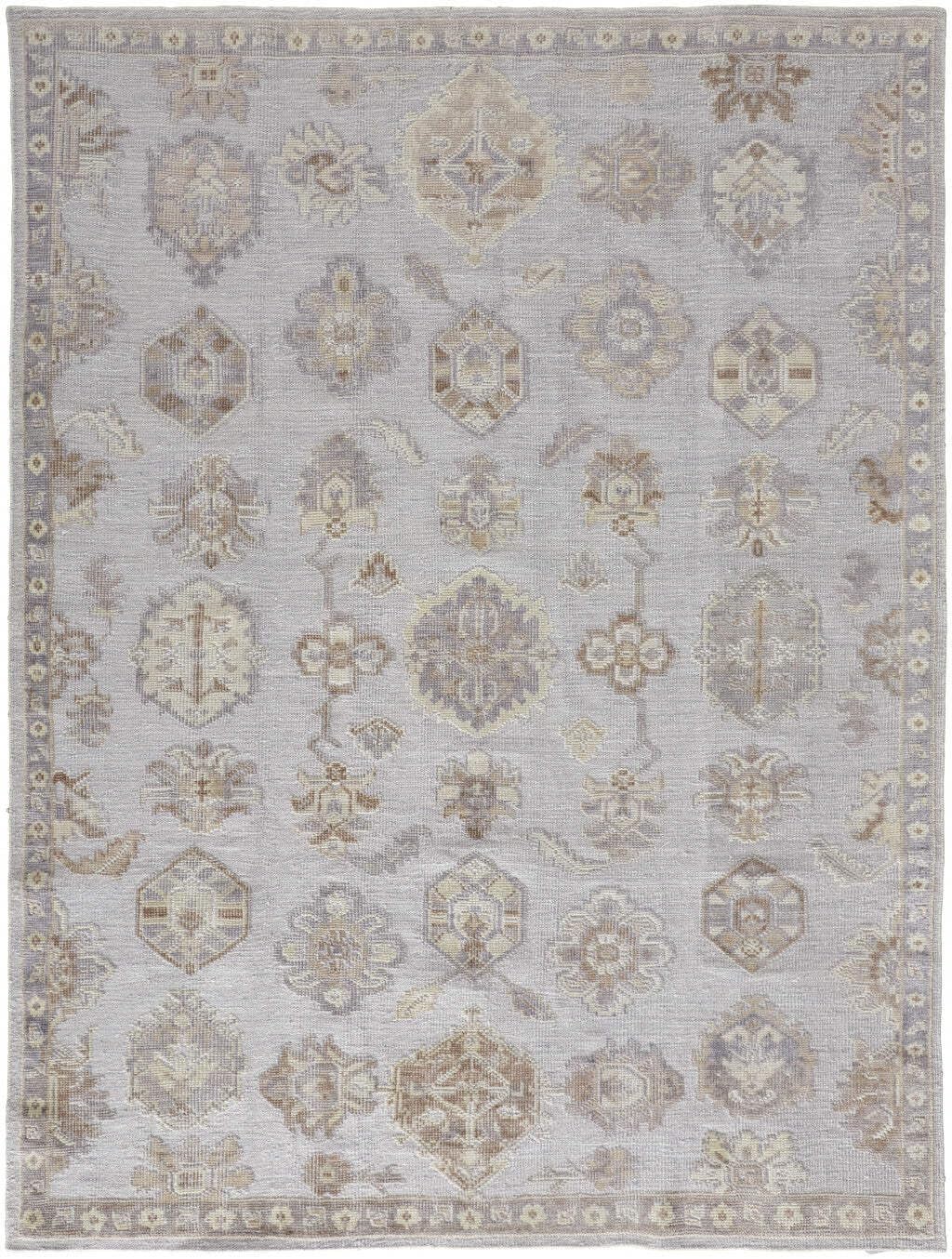 HomeRoots 514987 9 x 12 ft. Ivory Silver & Tan Floral Hand Knotted Stain Resistant Rectangle Area Rug
