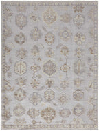HomeRoots 514987 9 x 12 ft. Ivory Silver & Tan Floral Hand Knotted Stain Resistant Rectangle Area Rug