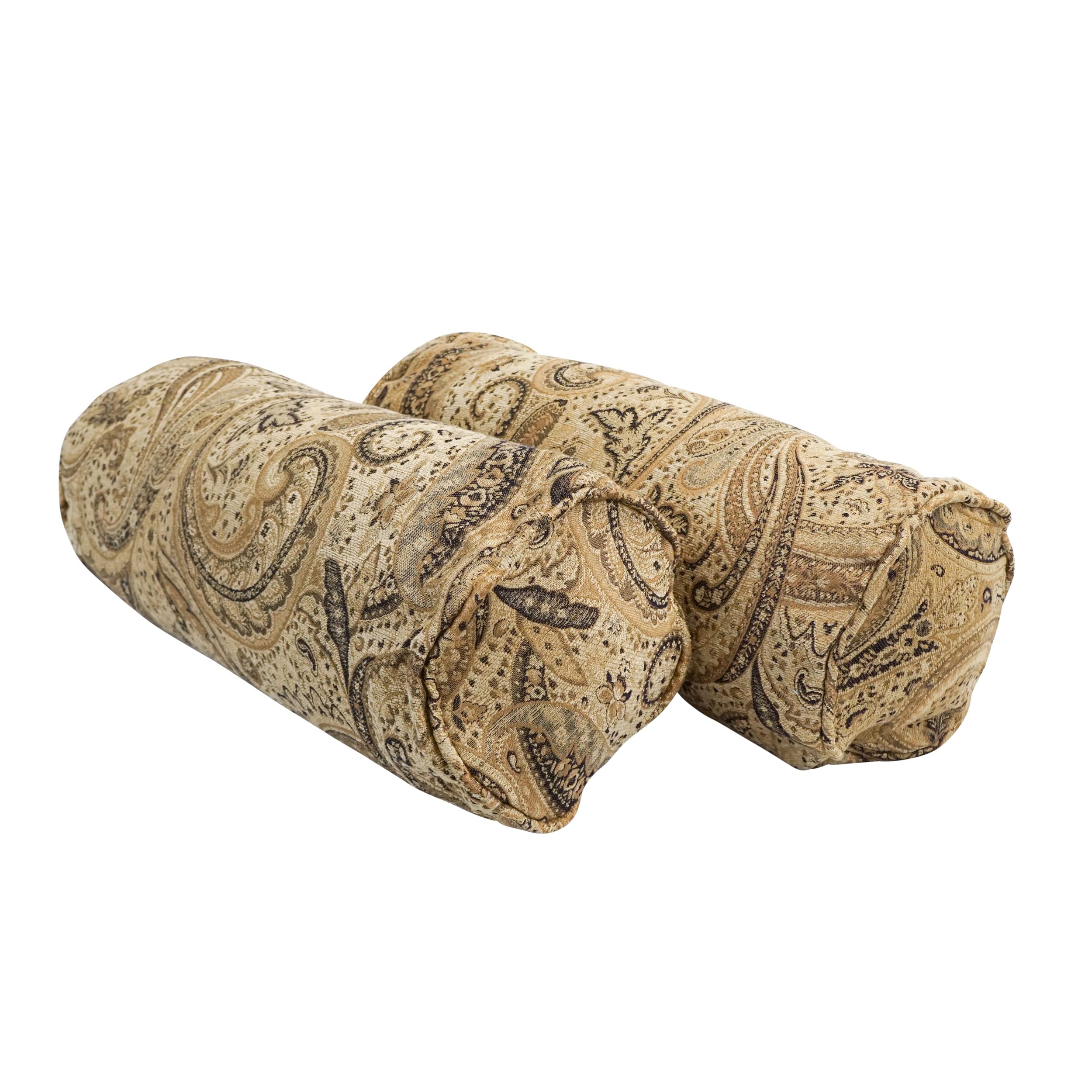 Blazing Needles Corded Jacquard Chenille Bolster Pillow, 20" x 8", Tan Paisley 2 Count