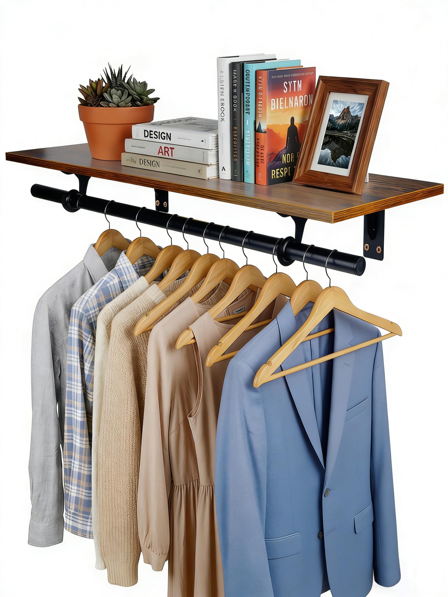 FIRJOY Closet Shelf with Hanging Rod, Heavy Duty (Black, 1 PACK 11.8  x 31.4 )
