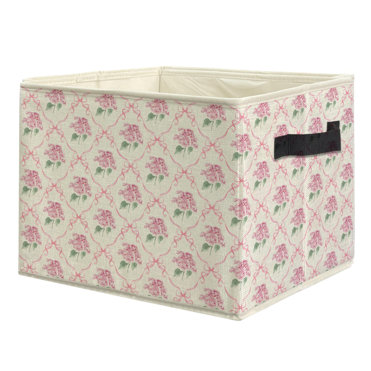 uinwk Pink Ribbon Bow Hydrangea Floral Storage Bins, Coquette Preppy Bow Hydrangea Flower Collapsible Storage Box Laundry Basket