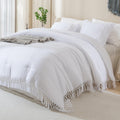 Andency White Comforter Set California King, 3 Pieces Boho Tassel Lightweight Soft Bedding Comforter Sets For King Bed, All Seas