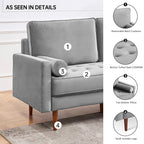 American Furniture Classics Grey 69 Inch Wide Upholstered Two Cushion Sofa with Bolster Pillows Velvet, 68" x 32" x 37"