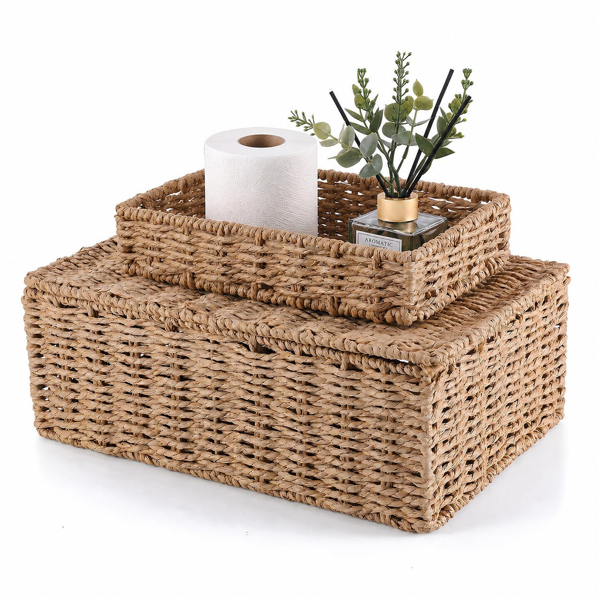 Bathroom Organizers and Storage Basket and Tary, Paper Rope Basket with Lid