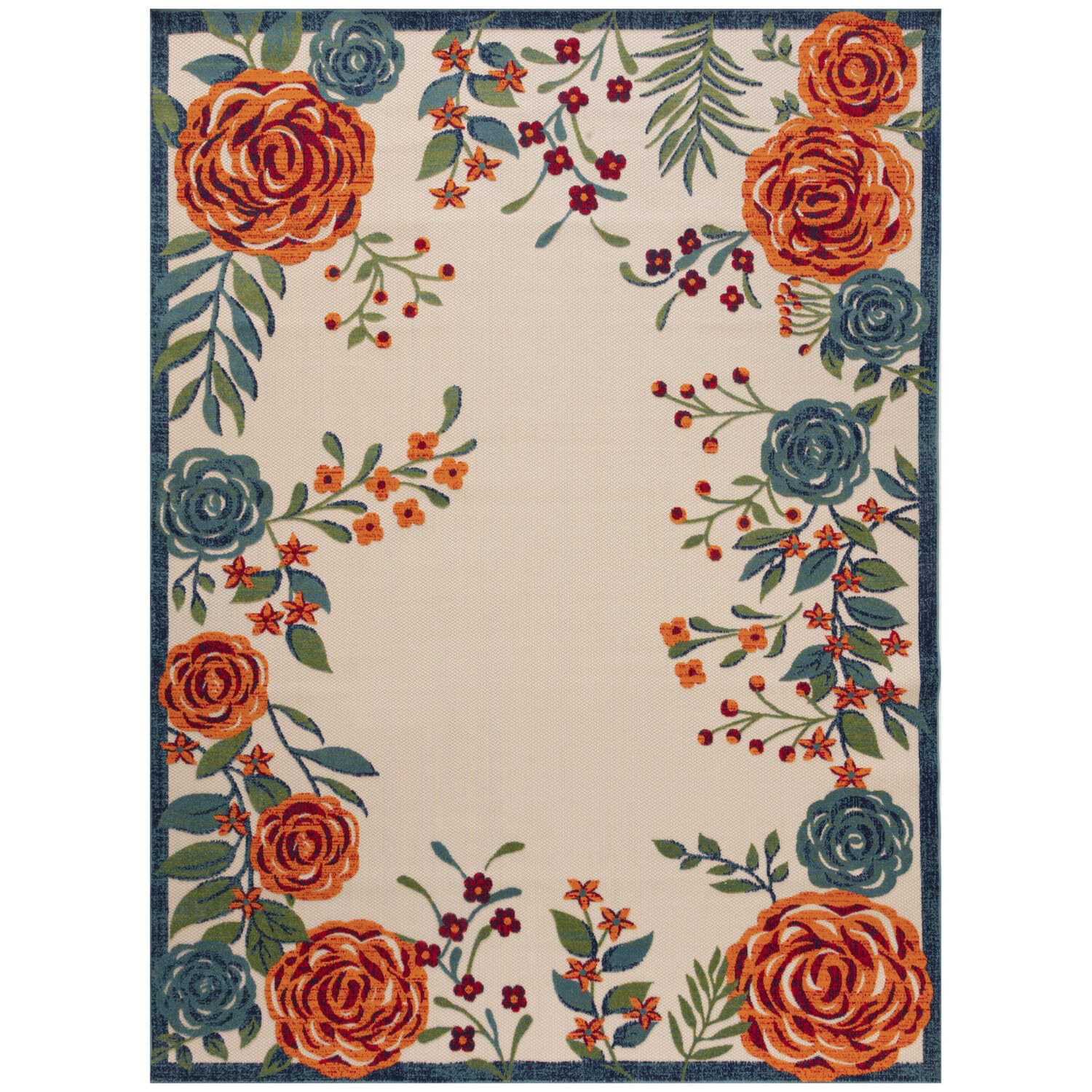 Nourison Aloha Indoor/Outdoor Ivory Multicolor 9' X 12' Area Rug, Easy-Cleaning, Non Shedding, Bed Room, Living Room, Dining Roo